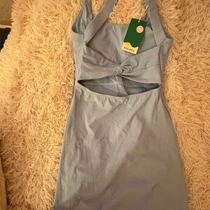 Brand New HALARA Grey Blue Backless Dress